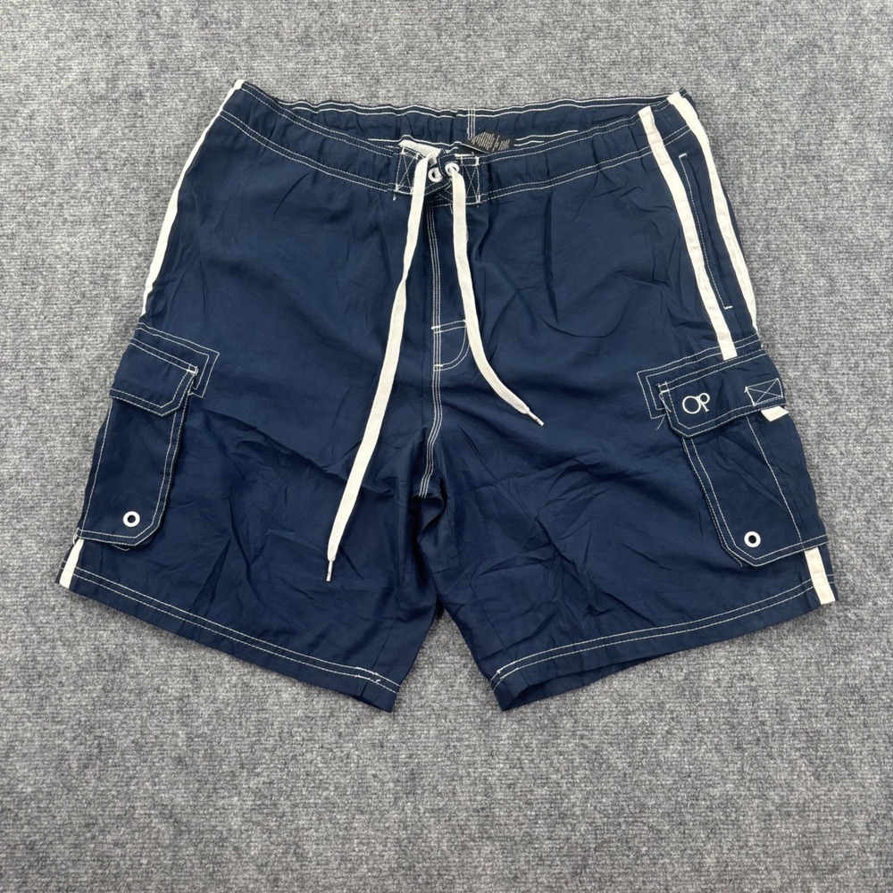 Ocean Pacific OP Swim Trunks XL Navy Blue Cargo Pocket Striped‎ Men's